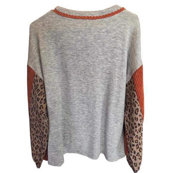 THML Leopard Lagen Look Sweater M Womens Art Deco Corduroy Sleeve Pullover - Picture 4 of 4